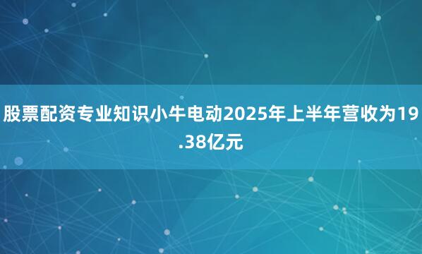 股票配资专业知识小牛电动2025年上半年营收为19.38亿元